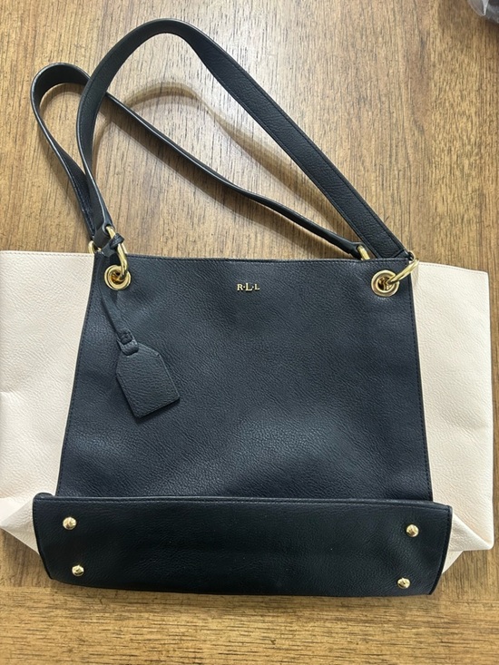 Lauren Ralph Lauren Handbags - Lauren Ralph Lauren Two-Tone Black and Cream Leather Tote